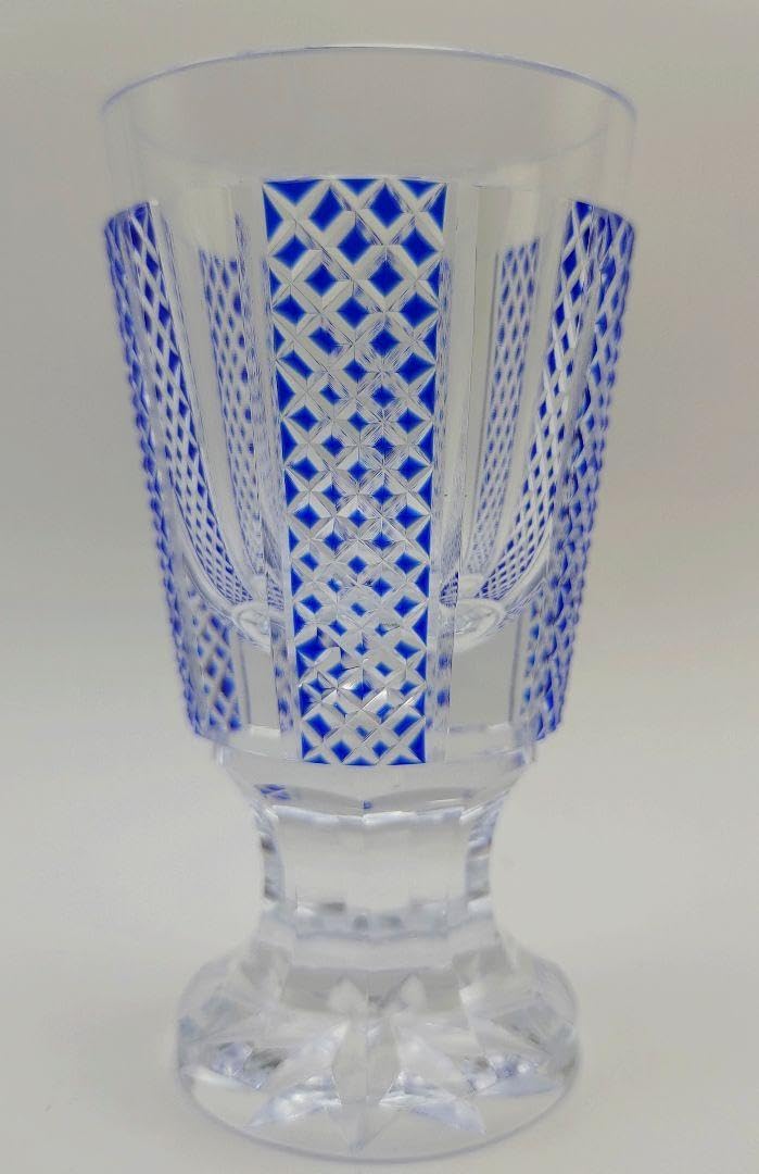 Amazon.co.jp: 薩摩切子 藍被硝子 紗綾切子 高杯 切子 薩摩切子 