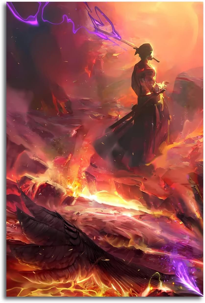 Maxsafe Framed Anime Poster Zoro The King of Hell HD Print Canvas Painting Wall Art For Living Room Bedroom Office Decor 12x16.5inch