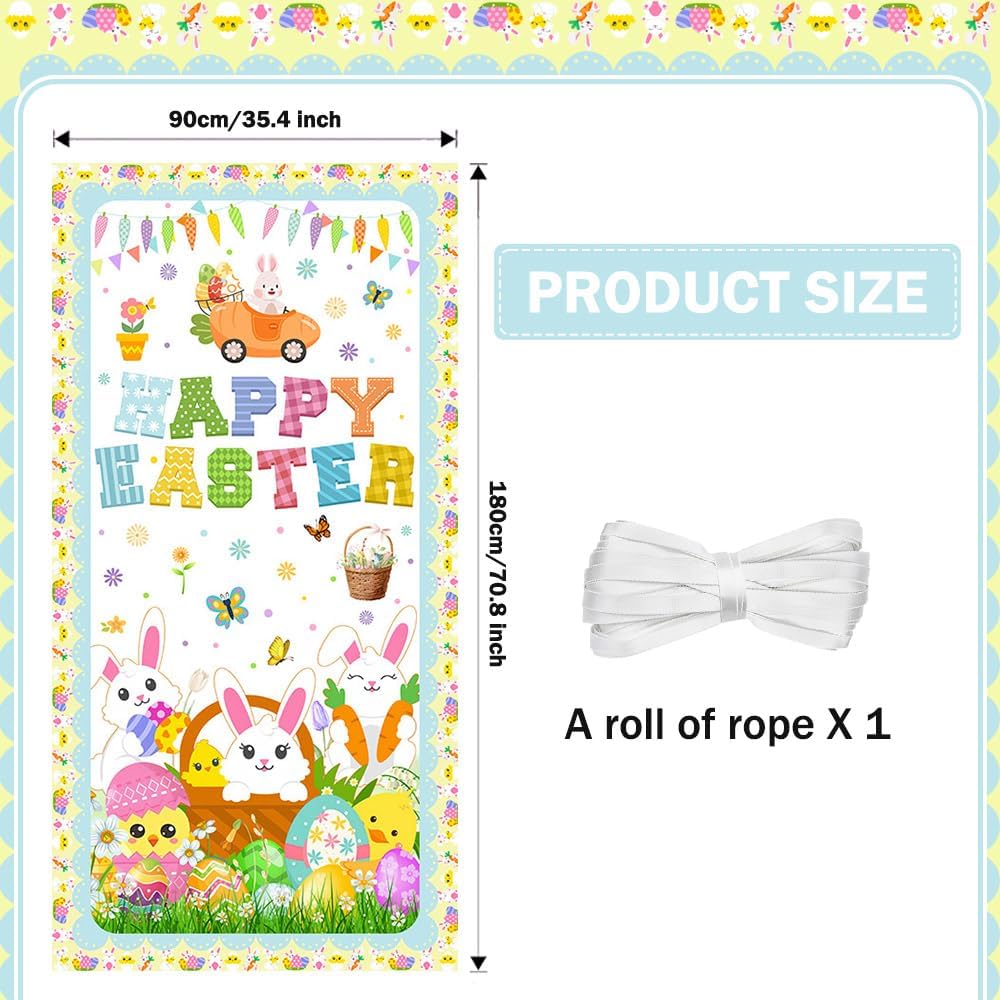AIBIIN Happy Easter Door Cover Decorations Easter Party Decorations Door Banner Colorful Bunny and Eggs Banner Spring Sign Door Banner Decorations Indoor Outdoor Decor 35.4 x 70.8 Inch