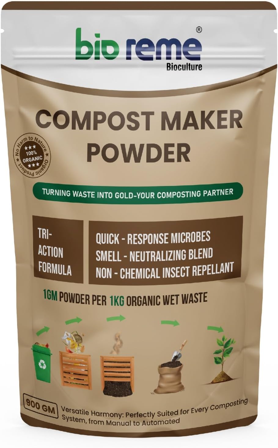 Bio Reme Compost Maker Powder (900g) - Eco-Friendly Microbes for Faster, Odor-Free Composting & Richer Soil