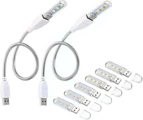 PATIKIL Luces nocturnas USB, 6 piezas de 1 W, 3 cuentas de lámpara LED con 13.8 in macho a hembra, cables flexibles de cuello de cisne para