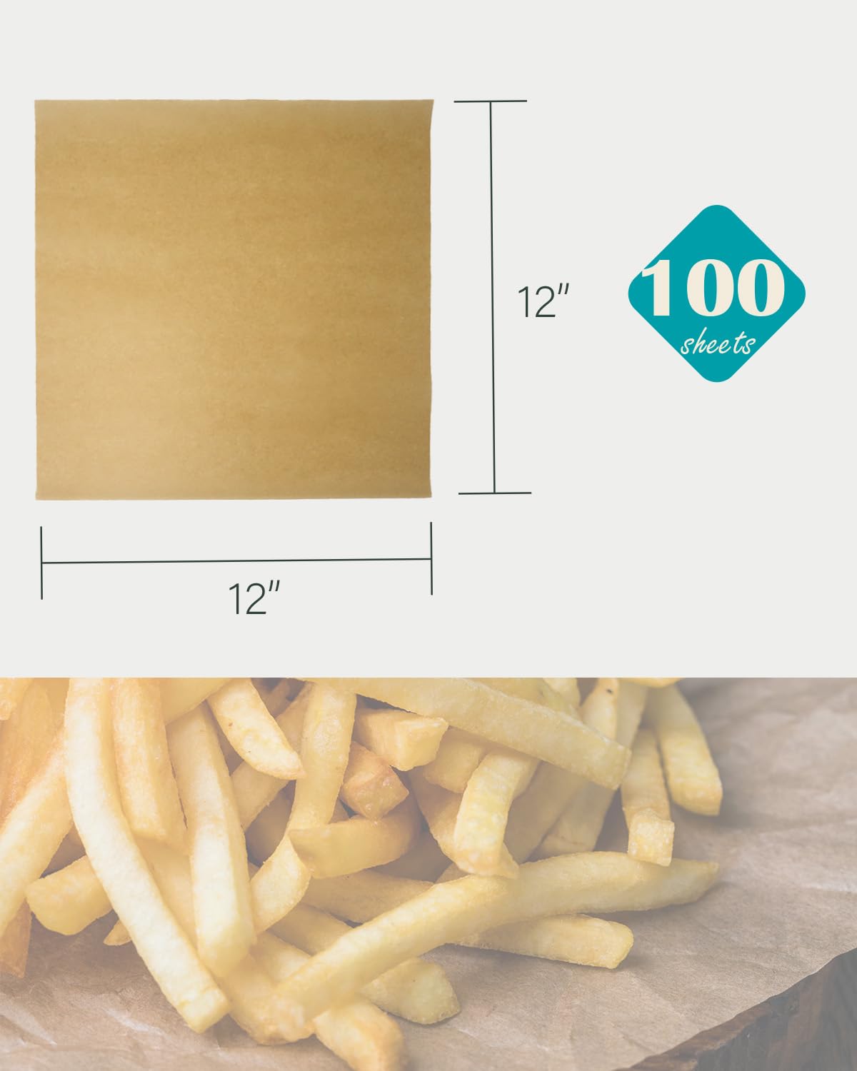 Backpapier 30,5 x 30,5cm,100pcs Pergamentpapier Natürlich,Quadratische Kraft-Deli-Wrap-Blätter,Ideal für Tabletts & Heißluftfritteusen & Backofen & Mikrowelle & Sandwiches & Frittierte Snacks