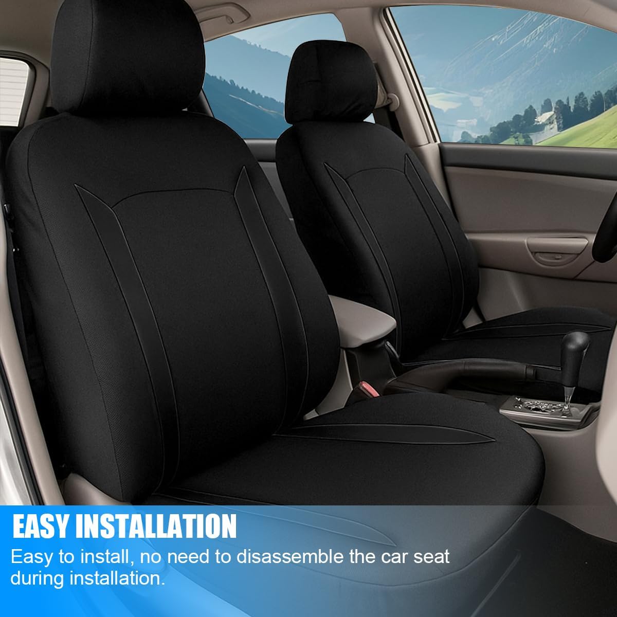 Bittwee Car Front Seat Cover Only, Breathable Sporty Vehicle Front Seat Protector with Separate Headrest Cover, Scratchproof Auto Chair Protection Accessories, Universal for Vehicles (Gray/Black) image 4