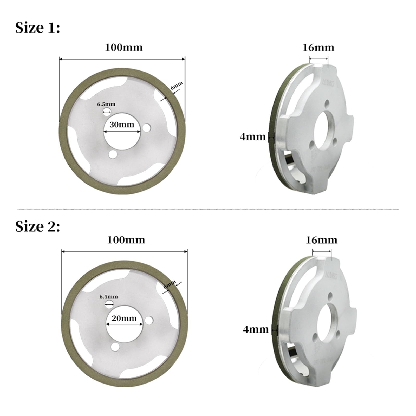 2 muelas abrasivas 6A2H de diámetro 100 mm x grosor 16 mm(H20mm)