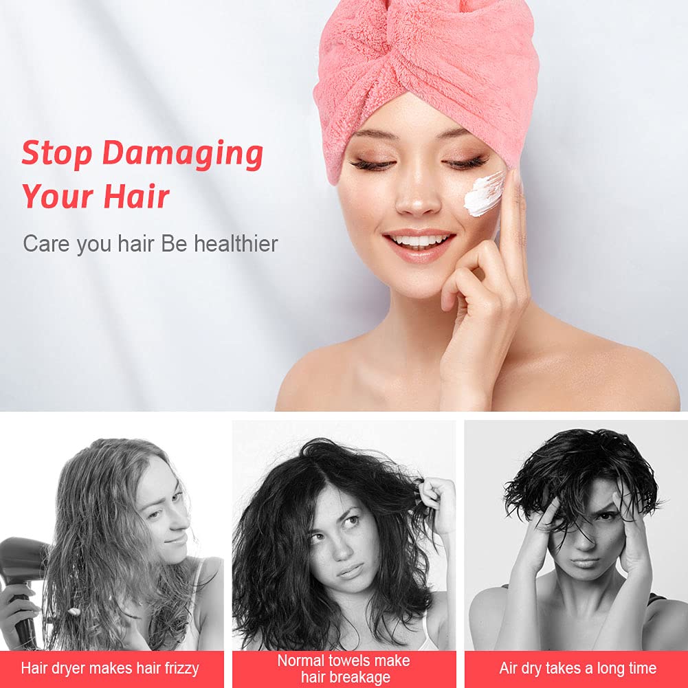 ACWOO Hair Towel Wraps, 2 Pack Upgrade Hair Turban Towel, Lengthen and Thicken Hair Dry Caps, Soft Microfiber Hair Drying Towel, Super Absorbent Quick Dry