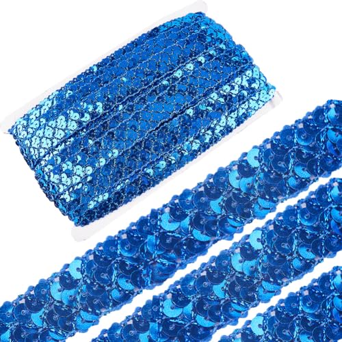 GORGECRAFT 13M*2cm Flat Blue Sequin Trim Sequin Strip 3 Rows Paillette Roll Paillette Ribbon Trim Metallic Sequins Roll for Dress Embroidery Jewelry Making Embellish Headband Sewing Crafts