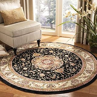 Safavieh Lyndhurst Collection LNH329A Traditional Medallion Black and Ivory Round Area Rug