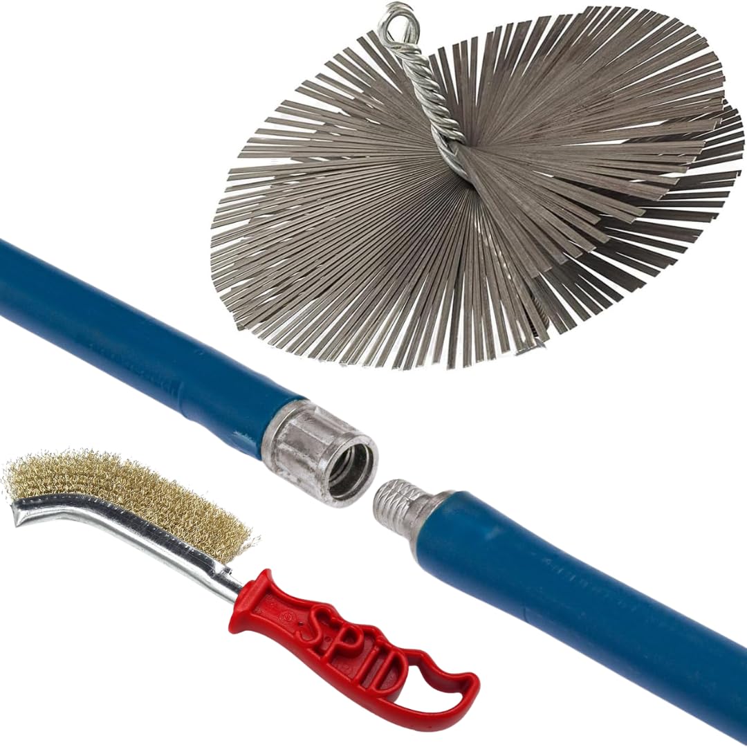 Kit Pulizia Camini Professionale | Scovolo Acciaio Ø250 mm + 4 Aste 2 m + 2 Aste 1 m + Spazzola SPID Filo Ottone | Pulizia Canne Fumarie e Stufe