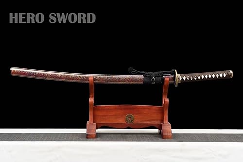 Miniatura 2 de HERO SWORD Espada Katana auténtica hecha a mano de acero de Damasco real, espada samurái de espiga completa, afilada, chizo japonés, Muramasa,