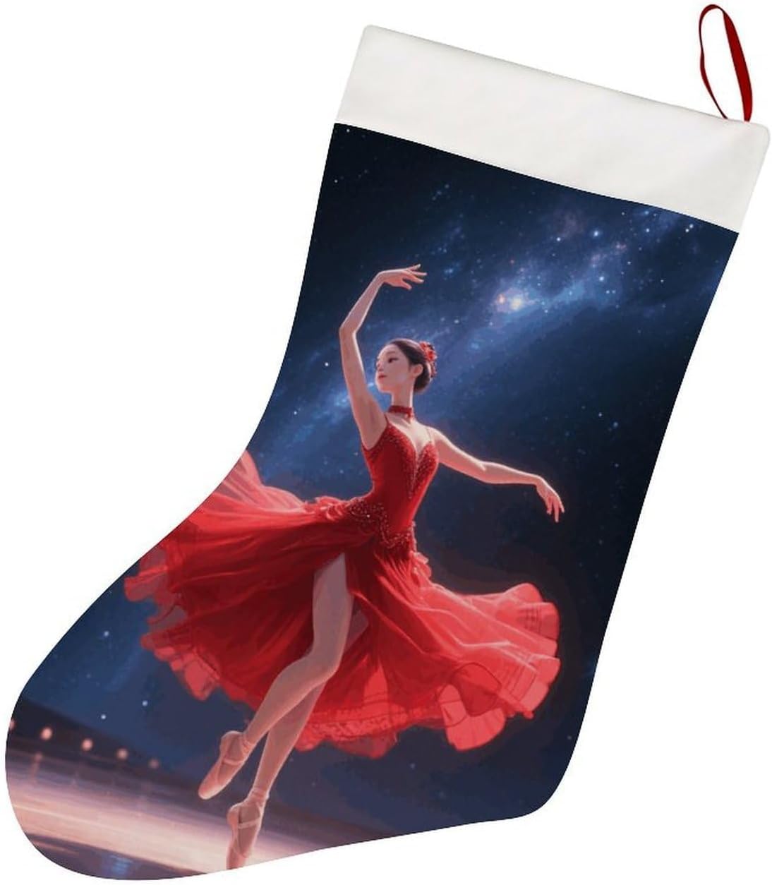 Dancer on Star Stage Christmas Stockings with 10.2 Inch Plush Cuff - 16.5 Inch Large Xmas Stockings for Fireplace Hanging, Traditional Holiday Decor for Family Christmas Party image 4