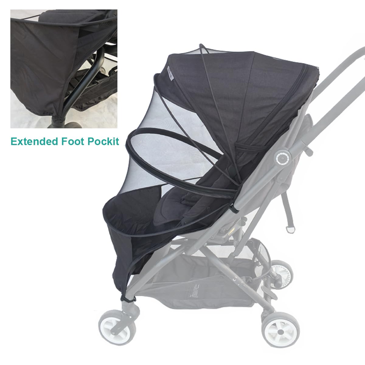 Moustiquaire pour Poussette Babyzen Yoyo 2/Yoya, Protection Anti-Insectes avec Poche pour Pieds, Noir