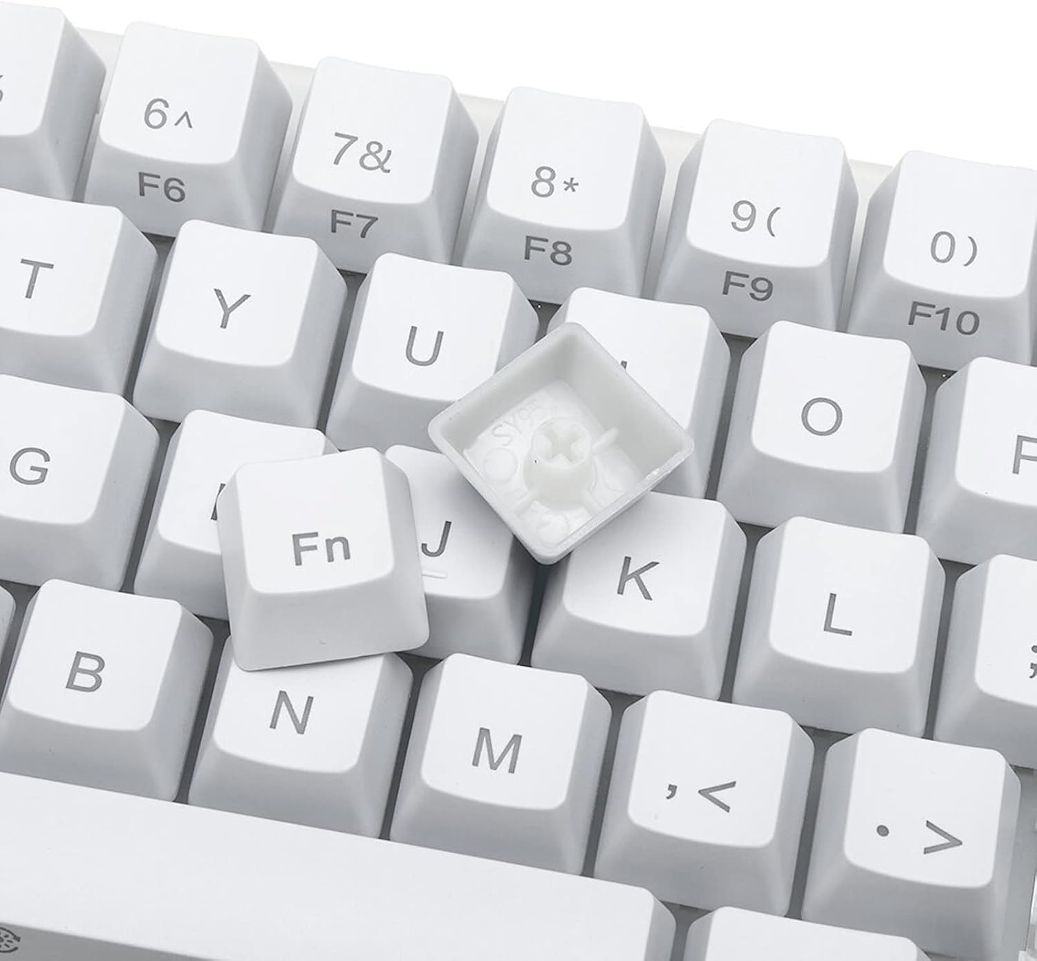 Close-up of a keycap removed, showing a Gateron mechanical switch