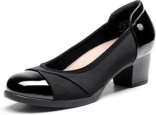 Women's Pumps Low Chunky Block Closed Toe Shoes Work Comfortable Heels Round Toe Dress