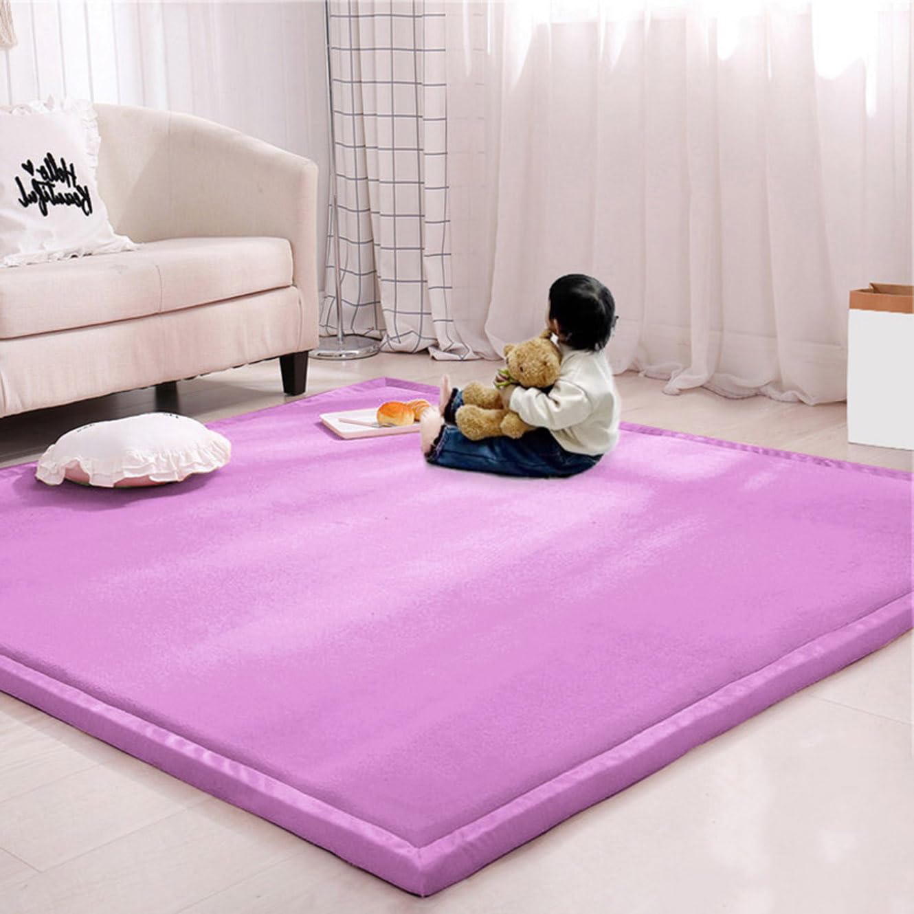 Rr tianshi Large Area Rug Crawling Play Mat,Soft Coral Velvet Children Study Carpet Play Mat Non-slip Tatami Yoga Mat for Living Room Bedroom (80 * 120cm,Purple) — image 1