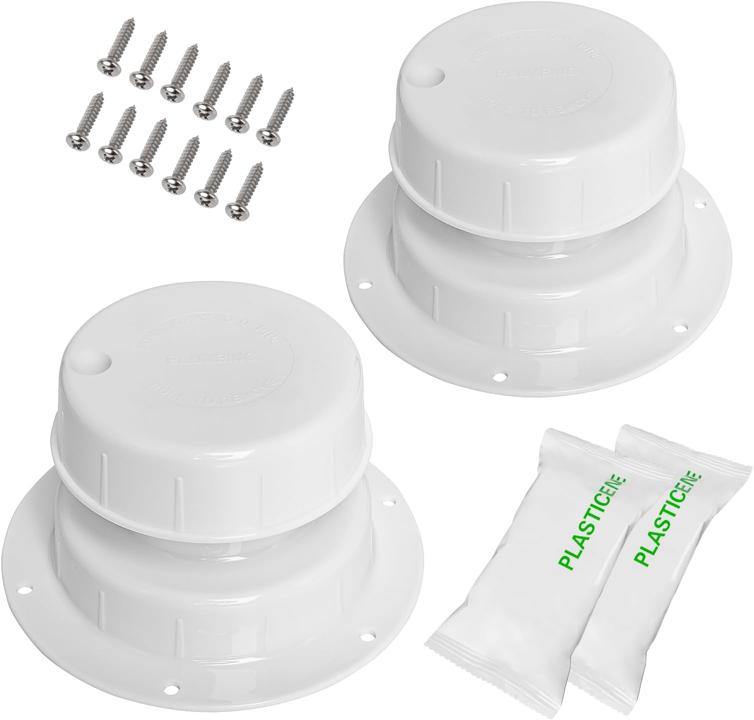 RV Plumbing Vent Caps - Camper Vent Cap Replacement Kit for 1 to 2 3/8 Inch Pipe - White (2 Pack)