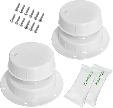 RV Plumbing Vent Caps - Camper Vent Cap Replacement Kit for 1 to 2 3/8 Inch Pipe - White 2 Pack