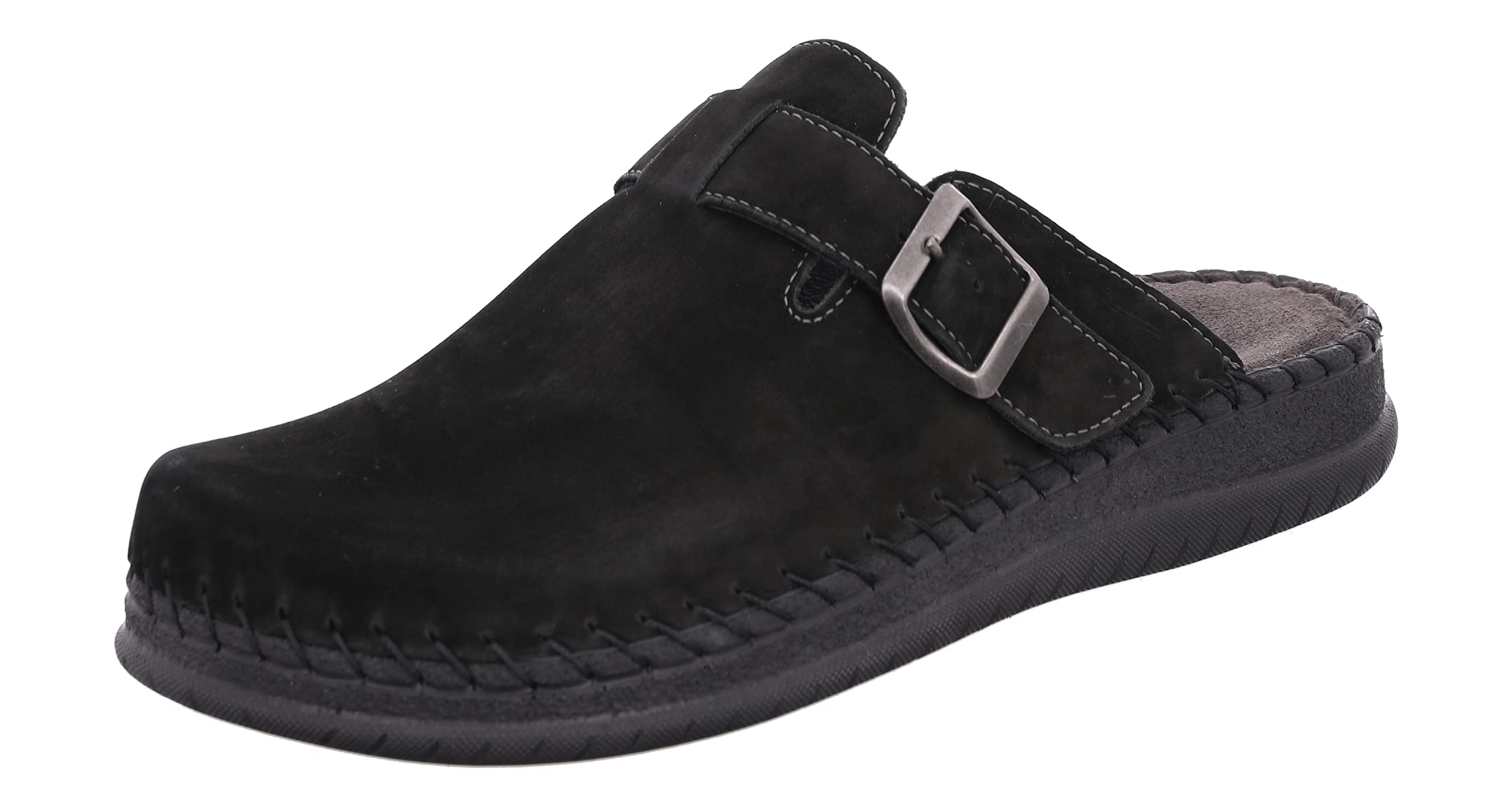Rohde Alassio 6794 Men's Slippers Clog Nubuck Leather Buckle, black, 9.5 UK