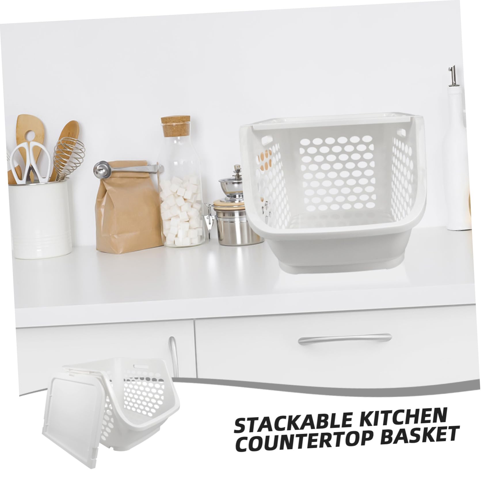 PRETYZOOM Panier à Fruits Empilable en Plastique Blanc, Cuisine et Plan de Travail, Rangement Peu Encombrant, Facile à Nettoyer, Préserve la Fraîcheur