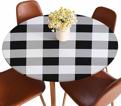 Miniatura 9 de Mantel redondo de mármol ónix con bordes elásticos, color marrón, lavable, reutilizable, para cocina, picnic, fiesta, 40-44 pulgadas Ónix