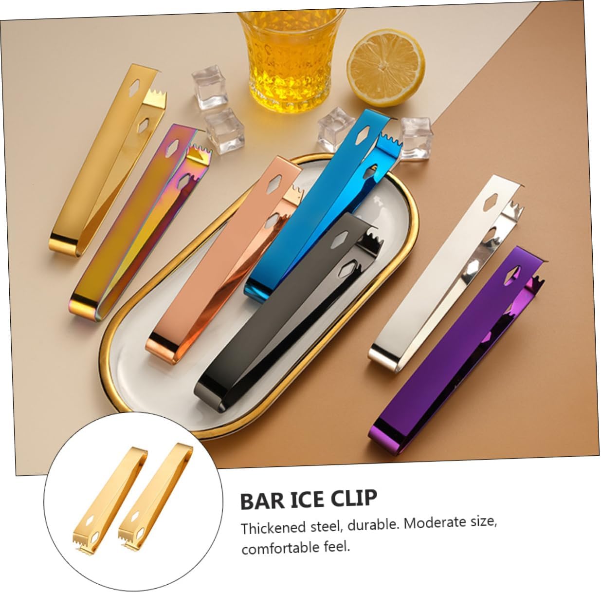 2pcs Stainless Steel Ice Tongs with Sawtooth Edge, Golden