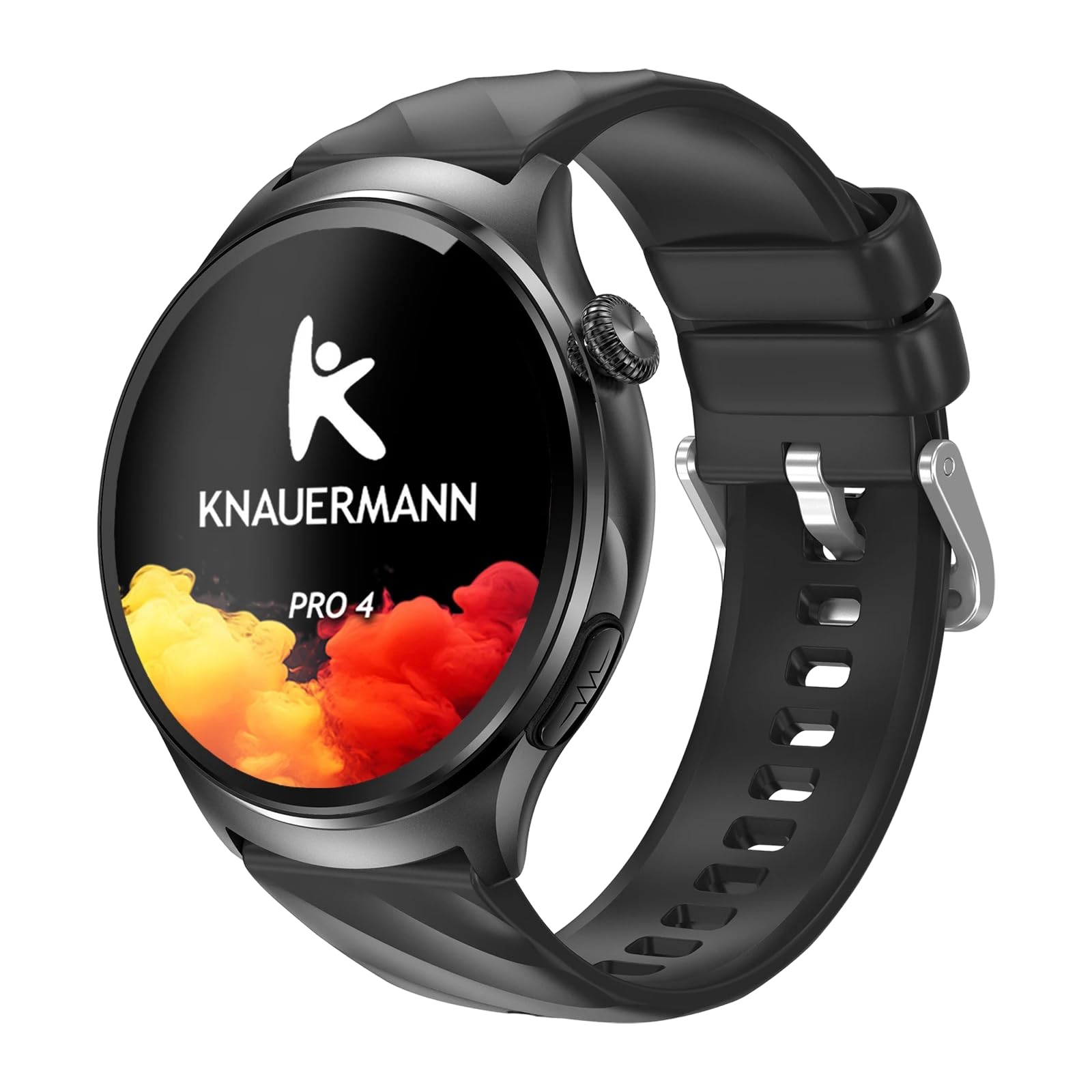 Knauermann PRO 4 EKG zegarek zdrowotny z funkcją telefonu – smartwatch w kolorze czarnym – puls, ciśnienie krwi, HRV, analiza snu – dla kobiet i mężczyzn – silikonowy pasek czarny