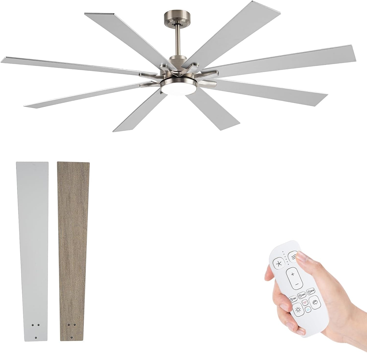 72 Inch Ceiling Fan with 8 Dual Finish Blades, Modern Large Industrial Ceiling Fan with 5CCT Light and Remote, Outdoor Patio DC Motor Ceiling Fans for Bedroom Damp Rated Outside Gazebo Porch Garage