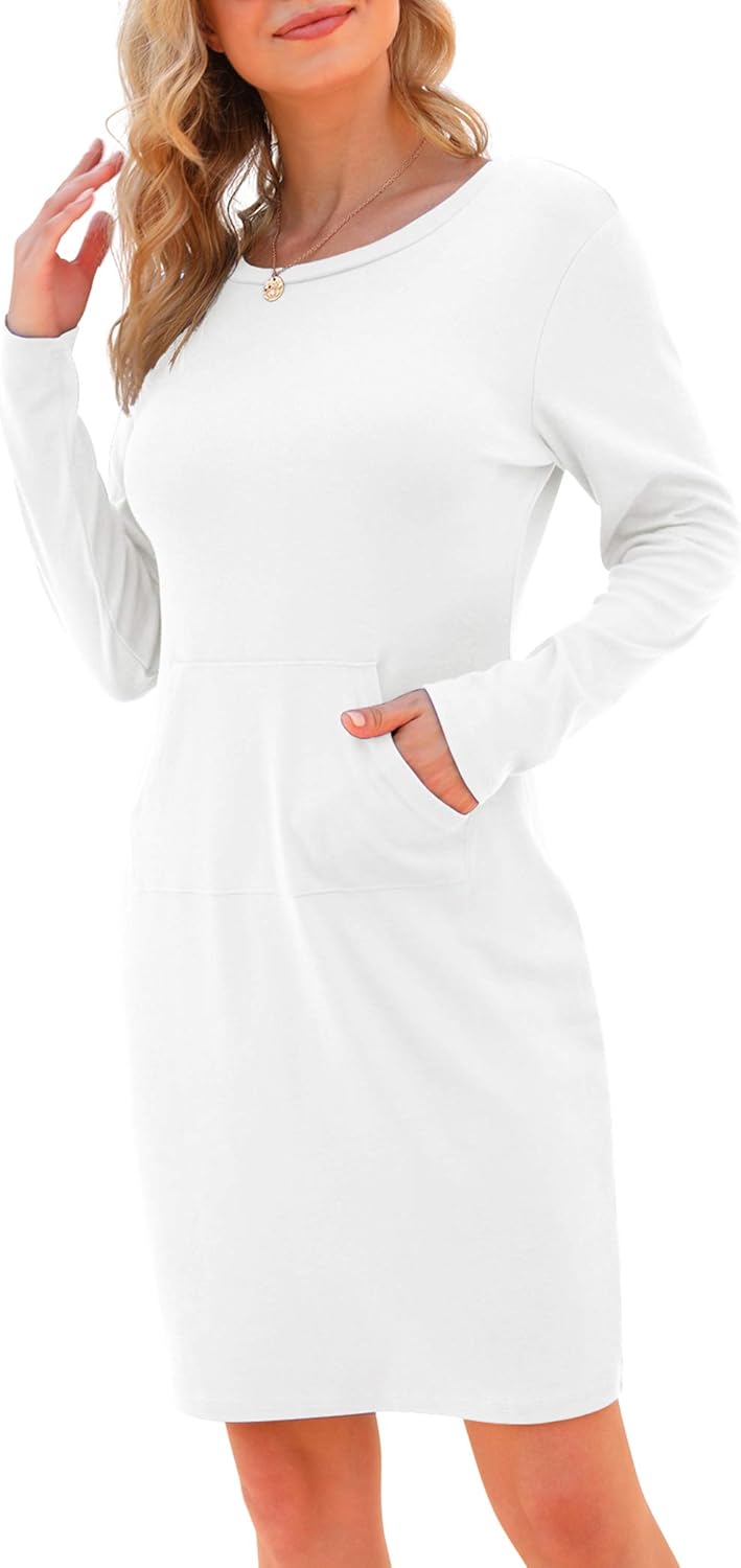 VIISHOW Casual Long Sleeve Round Neck Sweatshirt Dresses for Women Slim Fitted with Pockets Fall Fashion Loose Mini Dresses - Image 3