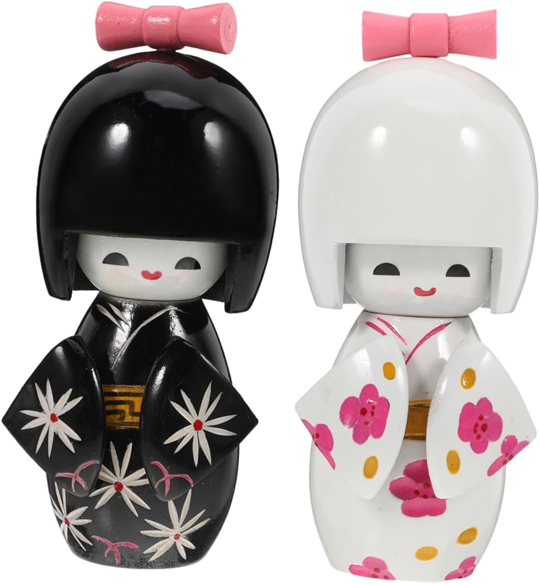 SOLUSTRE 2pcs Japanese Dolls Collectible Figurine Traditional Kimono Statues for Home and Restaurant Decor Elegant Asian Craftsmanship for Desktop Display