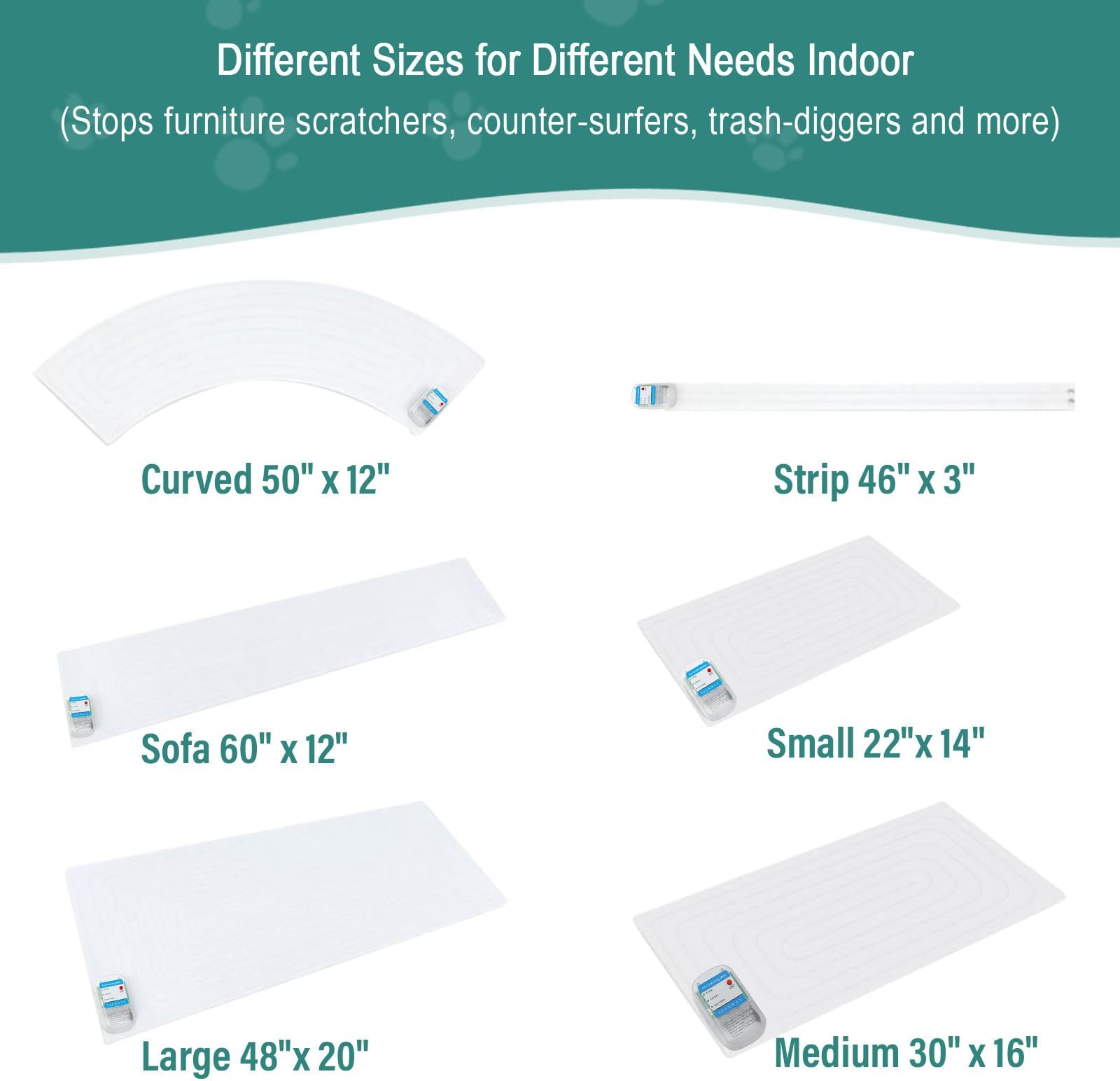 SEERWAY Scat Pet Shock Mat Indoor, Safe Shock Training Pads for Dogs and Cats, Electric Repellent Mat Keeps Pets Off Couch, Sofa, Counter Top, 3 Training Modes, 48"x20" Rectangular, Battery Operated