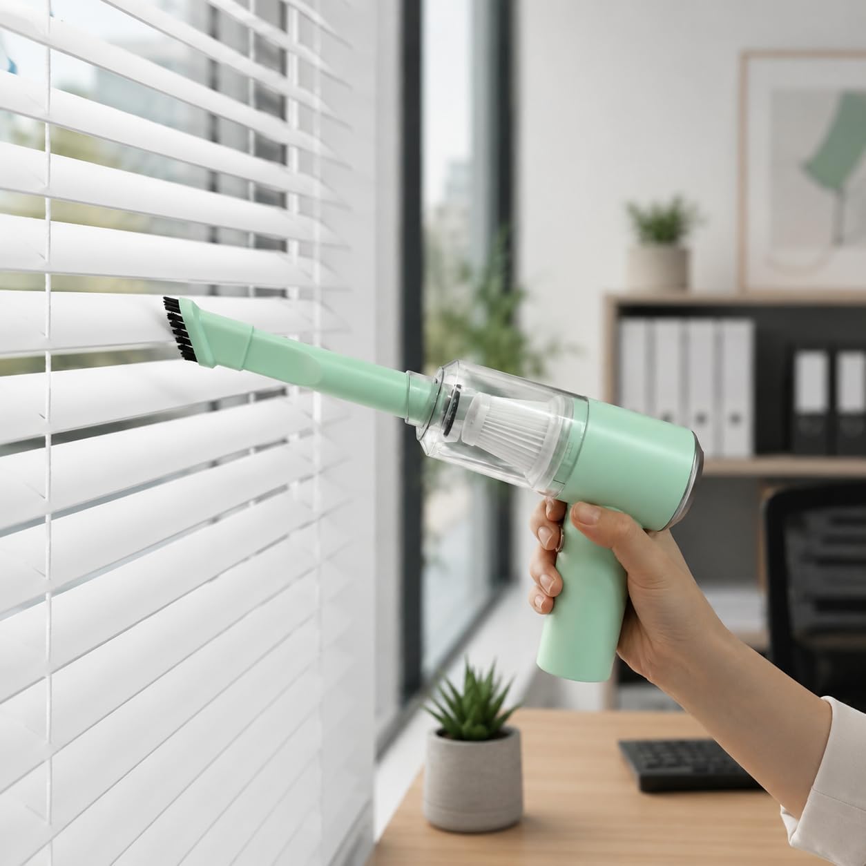 Mini Handheld Vacuum Cordless for Car, Desk, Keyboard & Drawers, Mint Green | Quick Cleanups, Tight Spaces, Crevice & Brush Tools, Easy Storage, Office, Cup Holders, Seat Gaps, Window Tracks