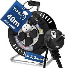 Electric Reel 40 m 4 Sockets Type E with Earth 3 x 2.5 mm² 230 V IP44 | Horoz Electric 3300 W Household Cable Reel and Extension Cord for Garden, Construction site, Garage