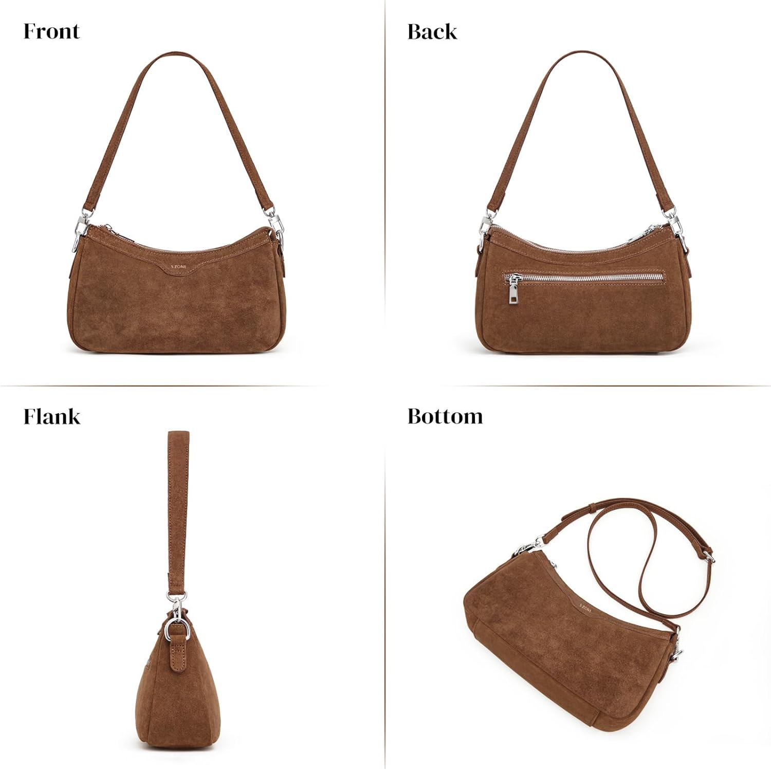 S-ZONE Leather Shoulder Bag for Women Small Crossbody Bags Hobo Purses with 2 Straps - Image 6