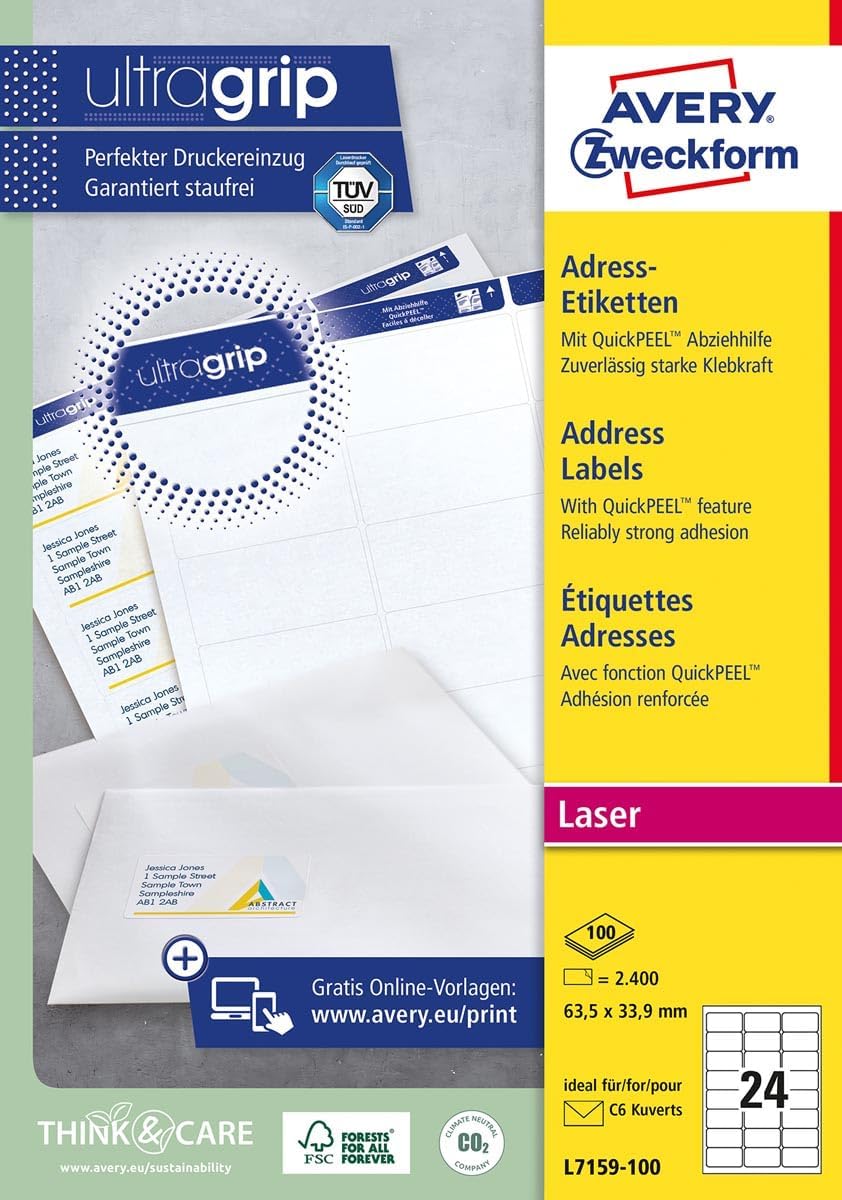Avery L7159-100 - QuickPEEL Address Label 63.5 x33.9 mm L7159-100 (2400Labels)