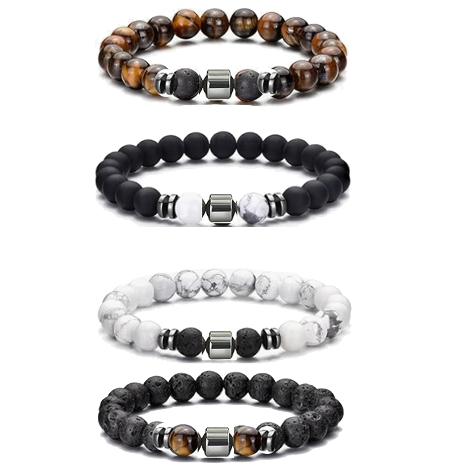 TREABEAR Pulsera Hombre con Caja de Regalo - Piedras Naturales como Ojo de Tigre, Chakras, Ónix y Turmalina Negra