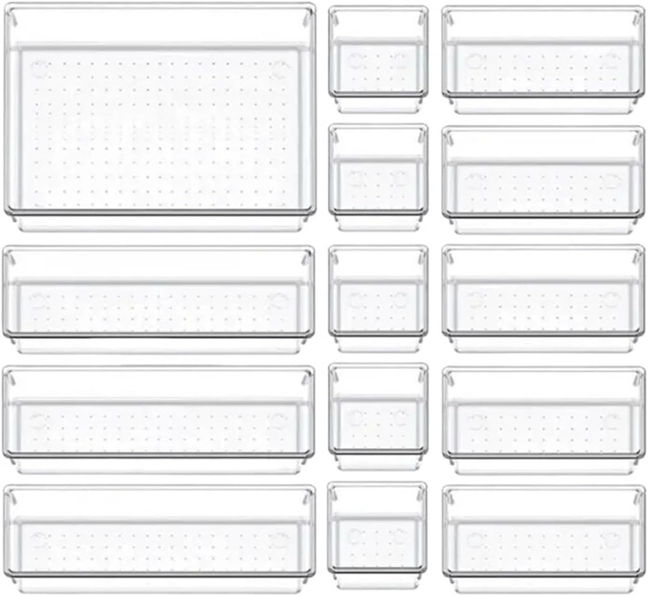 7/14 Pcs Drawer Organizers Set Clear Plastic Desk Dividers Bins Bedroom Dresser Office Storage Box(14PCs G1008B)