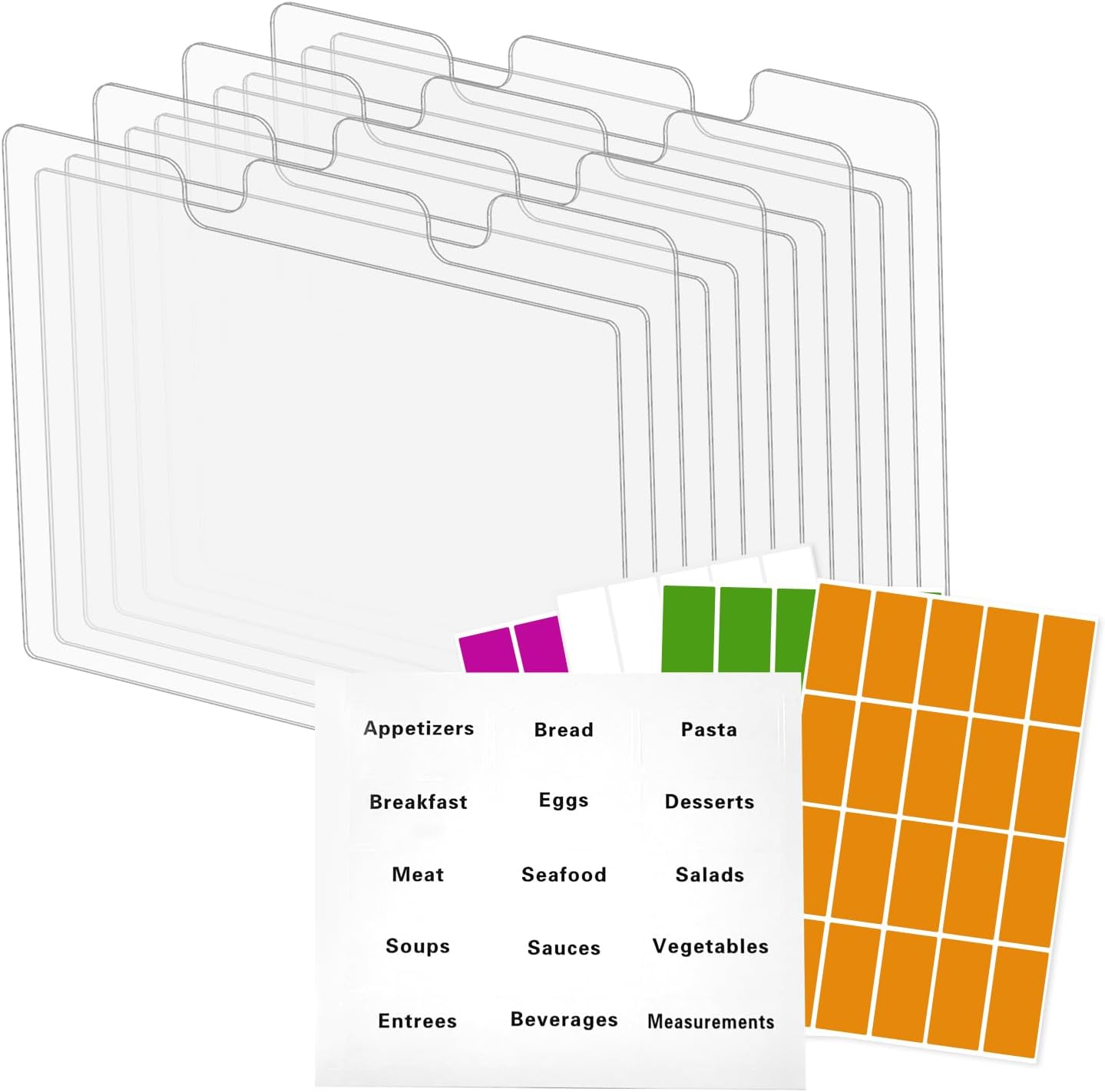 12 Clear Acrylic Recipe Card Dividers 4x6 with Tabs