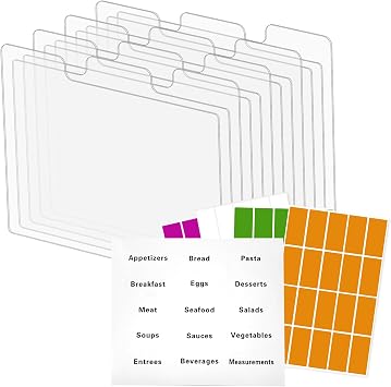 12 Clear Acrylic Recipe Card Dividers 4x6 with Tabs