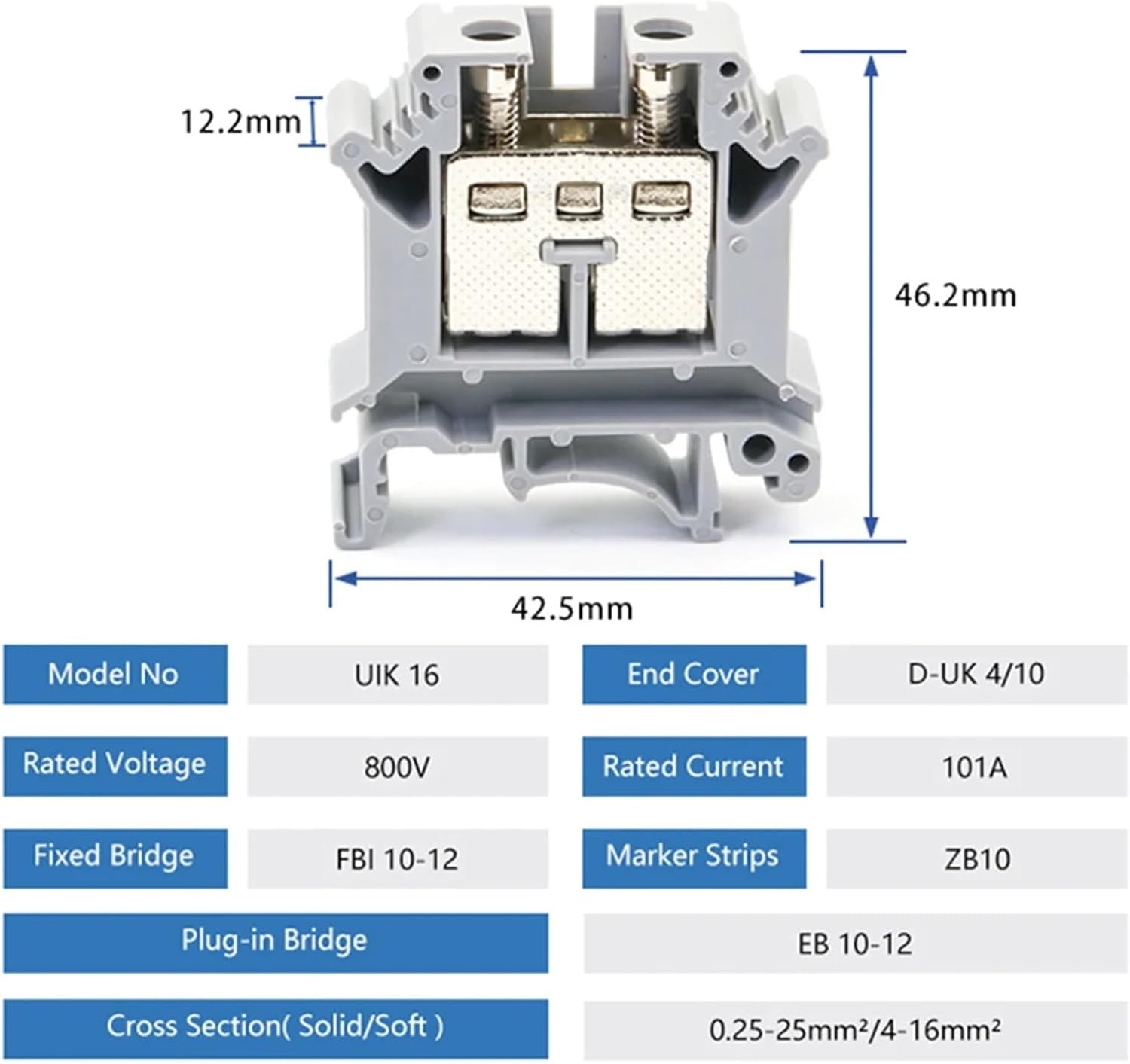 Din Rail Terminal Blocks 10Pcs UIK-16 Universal Class Connector Screw ConnectionTerminal Strips Blocks UIK16 Wire Conductor