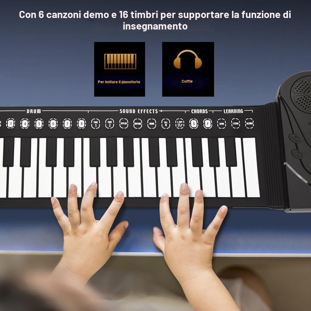 Dilwe Pianoforte Roll Up, Pianoforte Pieghevole Portatile 49 Tasti Tastiera Musicale per Bambini Principianti