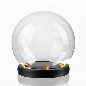 Cloche Glass Dome with LED Base, Round Glass Display Bell Jar, 6 Inch | Warm LED lighting, battery powered, dust protection, ideal for crystal balls, flowers, collectibles & decor