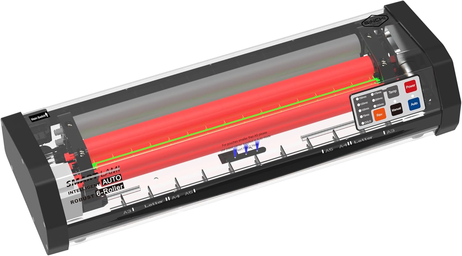 SINCHI 6-Roller Auto Sense Laminator, 13-Inch 3–10 Mil Thermal Machine, 50-Second Warm-Up, 47 in/min, Never-Jam Heavy Duty, Office & School, 11×17"