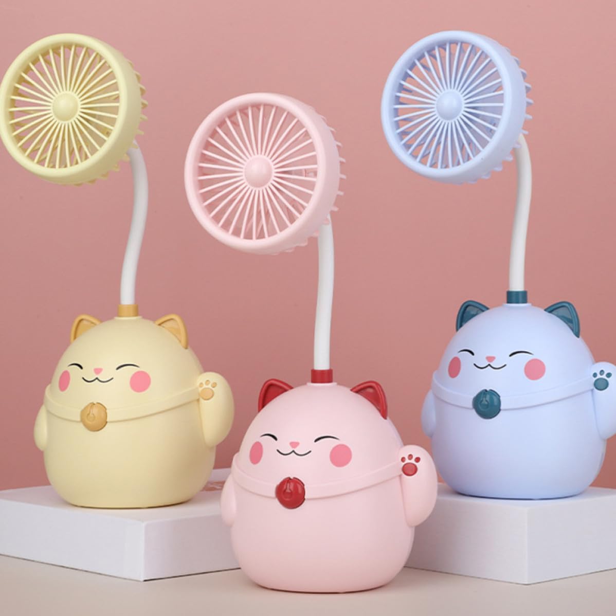MAGICLULU USB Desk Fan with Pen Holder and 360° Rotation, Small Portable Plastic Fan for Home Use, Lovely Pink Design for Bedroom and Office Desks