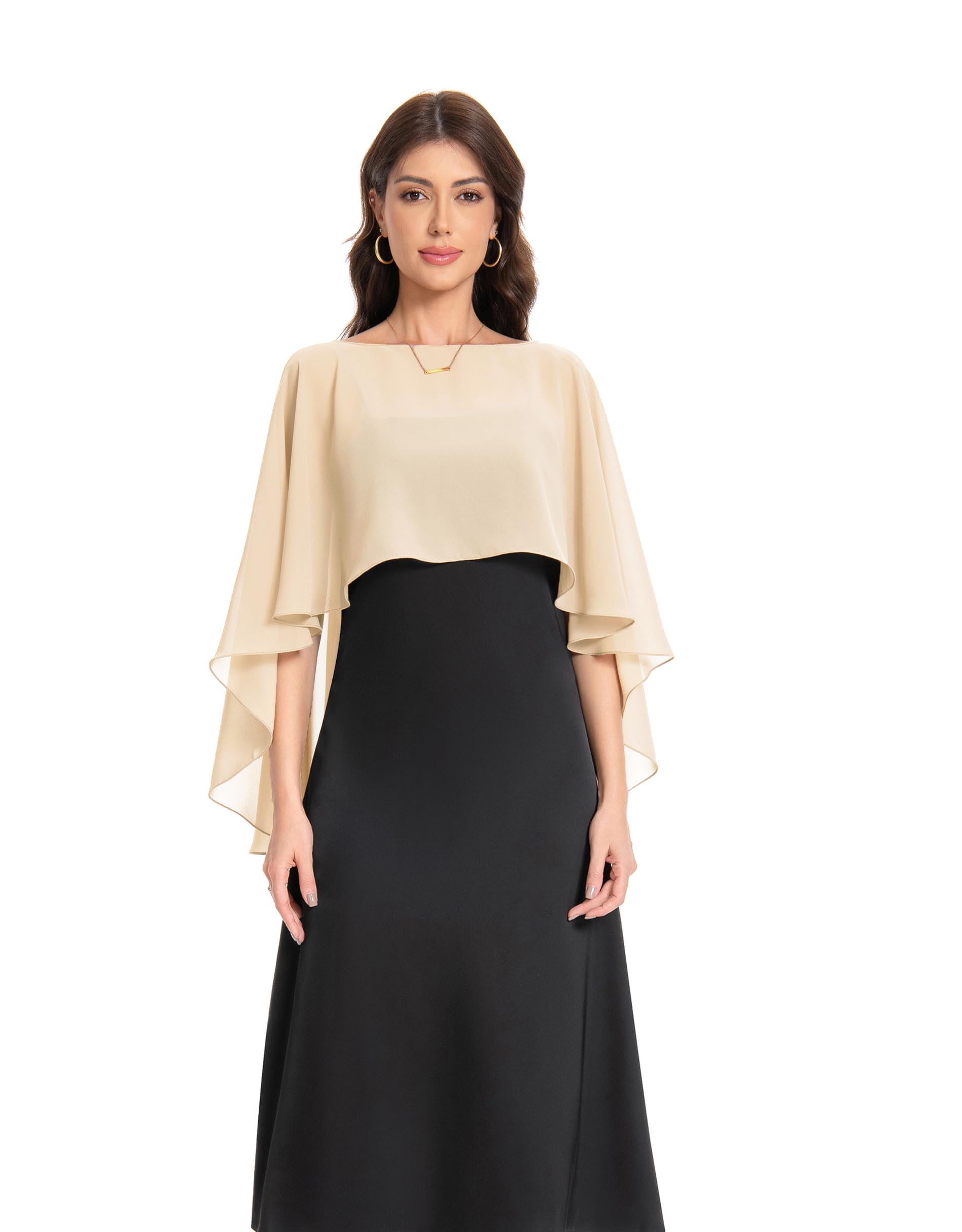 Chiffon Capes Soft Shawls and Wraps Capelets for Bridesmaid Wedding Formal Party Evening Dresses - gold - One Size