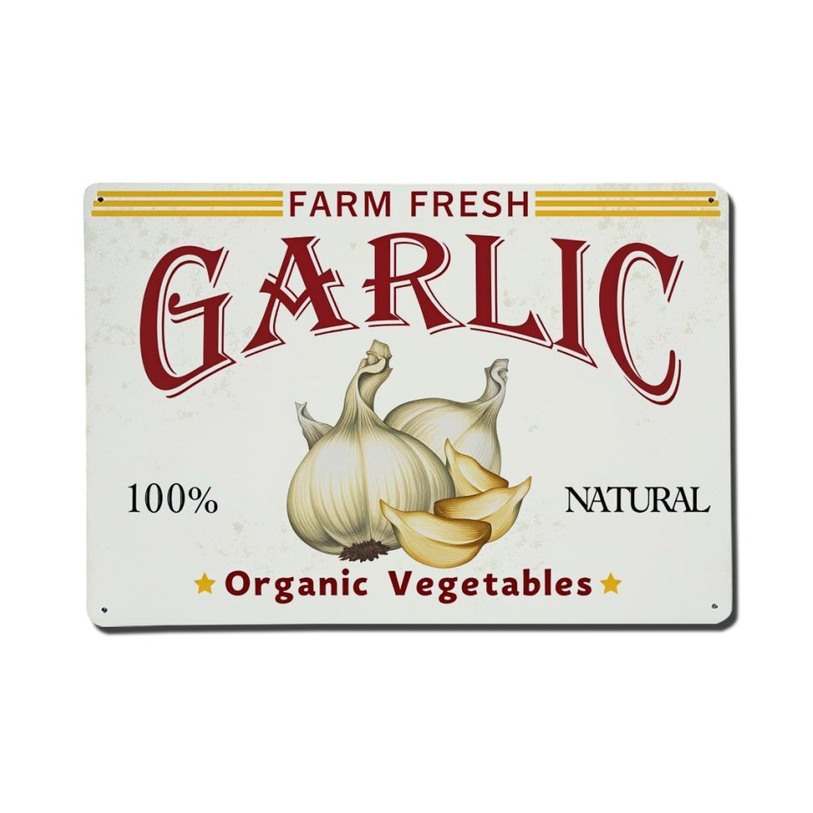 Enderetf Vintage Farm Fresh Garlic Organic Natural Tin Sign Metal Poster, Home Bar Garage Man Cave Cafe Indoor & Outdoor Wall Decoration 8X12inches