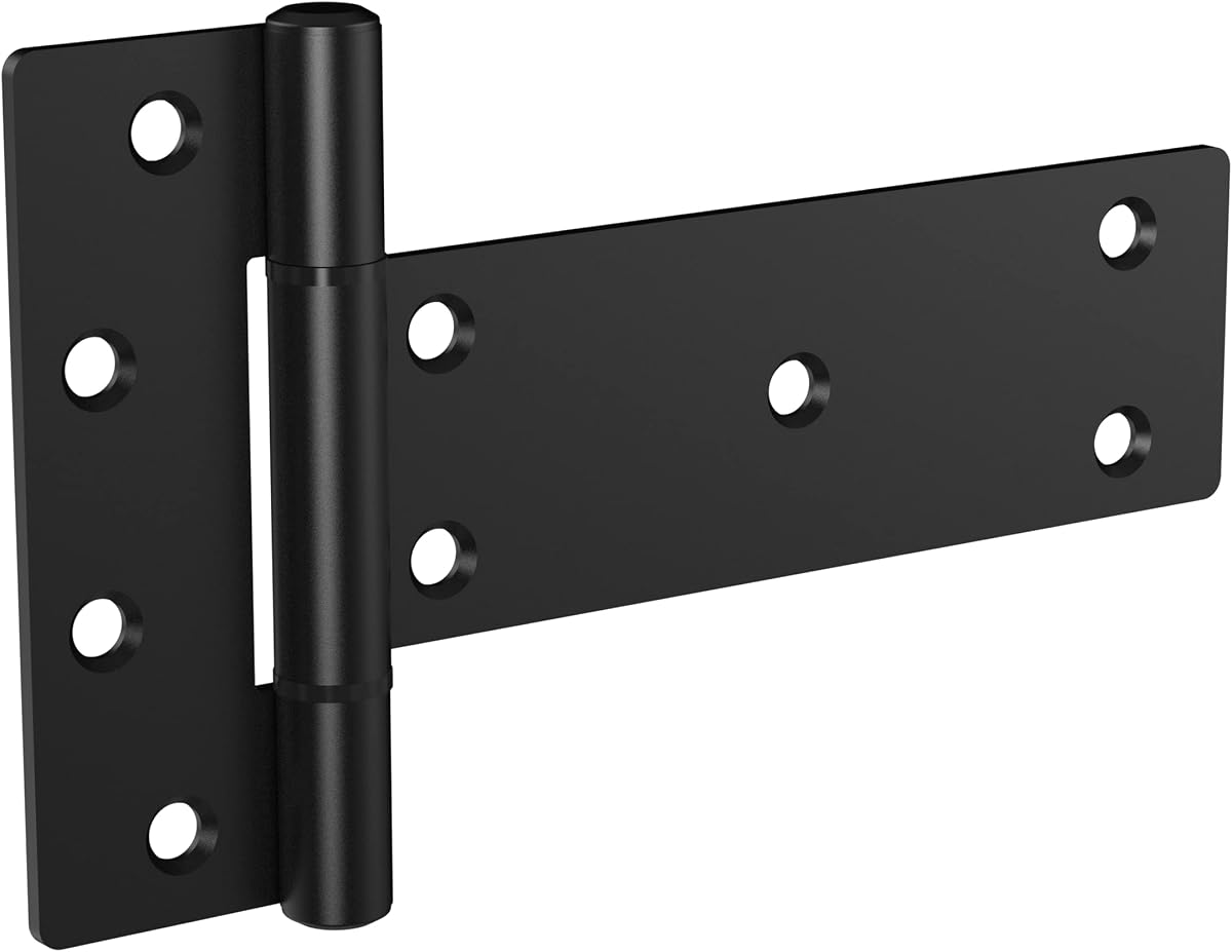 National Hardware Bisagras en T para puerta industrial, 6 pulgadas, acero, paquete de 2, negro
