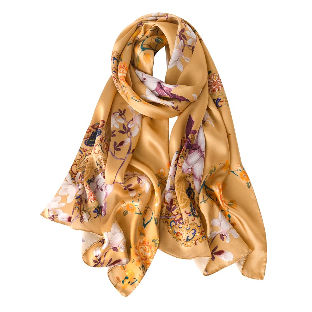 STORY OF SHANGHAI Sciarpa di 100% Seta Charmeuse da Donna Foulard a Raso con Fantasie Orientale, 56x177cm