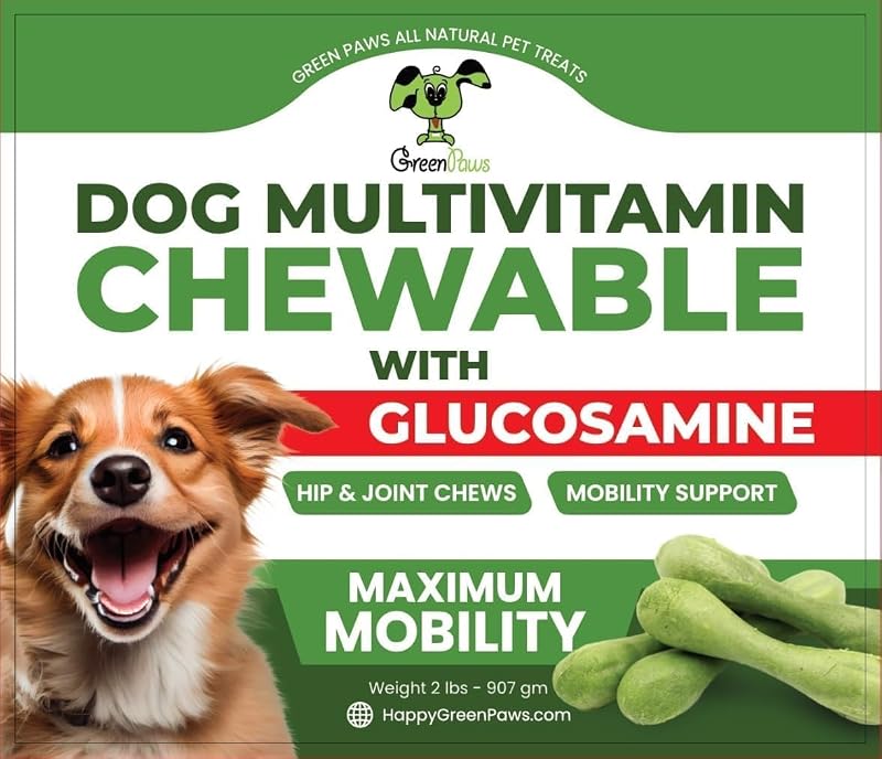 Natural Dog Dental Chews with Glucosamine, Turmeric, Ashwagandha, Chicken Flavor, Dental Care, Oral Health, Dog Treats, 60 Count with Vitamins & Energy Boosters (2 lbs)