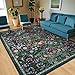 8x10 Area Rugs for Living Room: Floral Washable Rug Vintage Large Soft Boho Non-Slip Carpet Indoor Floor Stain Resistant Carpets for Bedroom Dining Room Farmhouse Nursery Home Office Dark Green