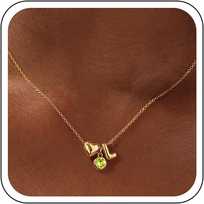 JIAOGE Initial Birthstone Necklace for Women - Letter L Heart Initial Necklaces for Women Green Peridot Necklace for Girls August Birthstone Necklaces Peridot Jewelry August Birthday Gifts for Women