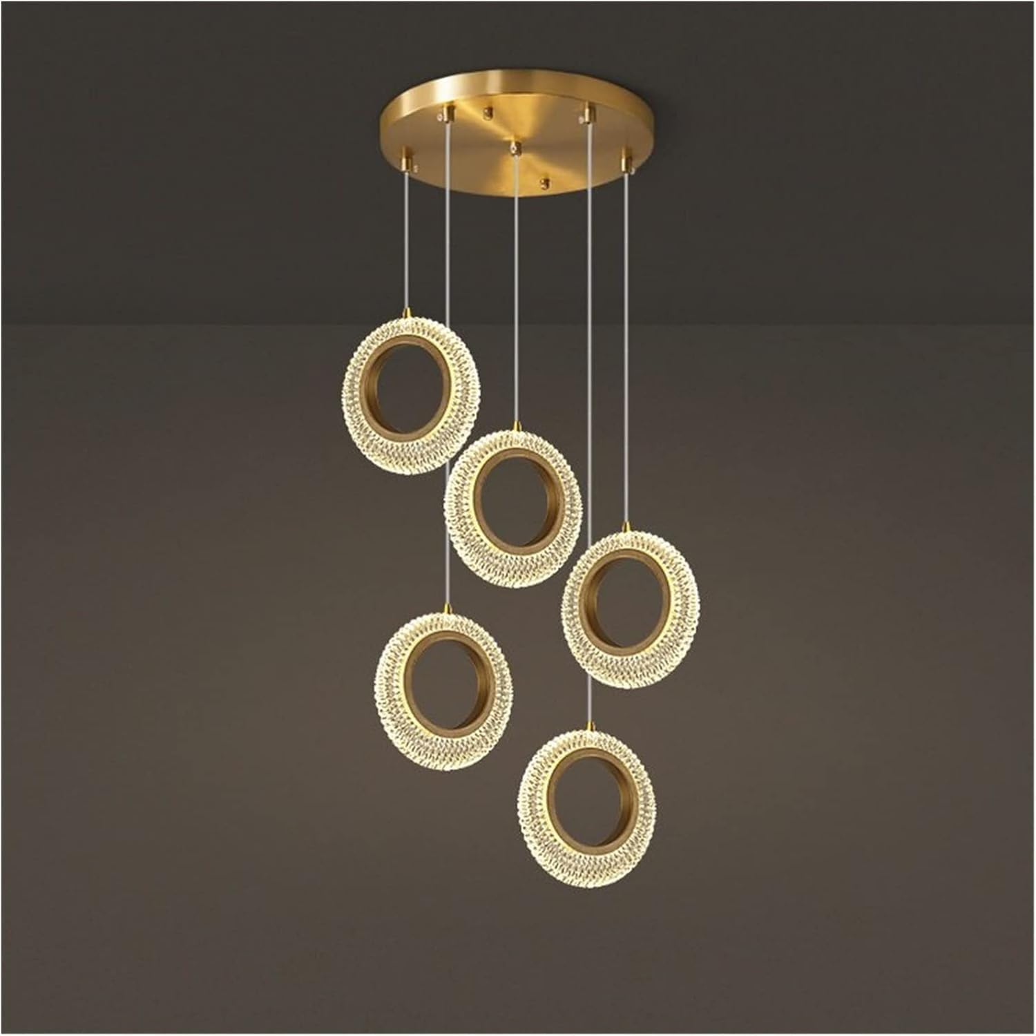 PCXEHUYP Full Copper Stair Chandelier Crystal Villa Spiral Staircase Ring Long Pendant Light Loft Lamp Adjustable Chandeliers
